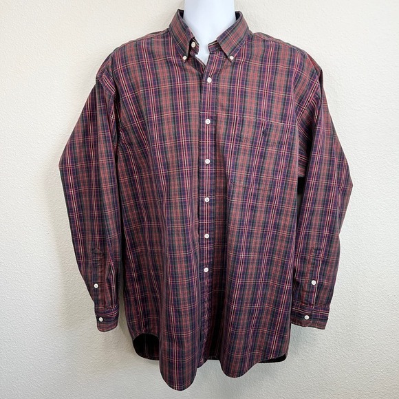 Polo Ralph Lauren Big Shirt Men's L Red Tartan Plaid Button Down Vintage Cotton - Picture 1 of 6